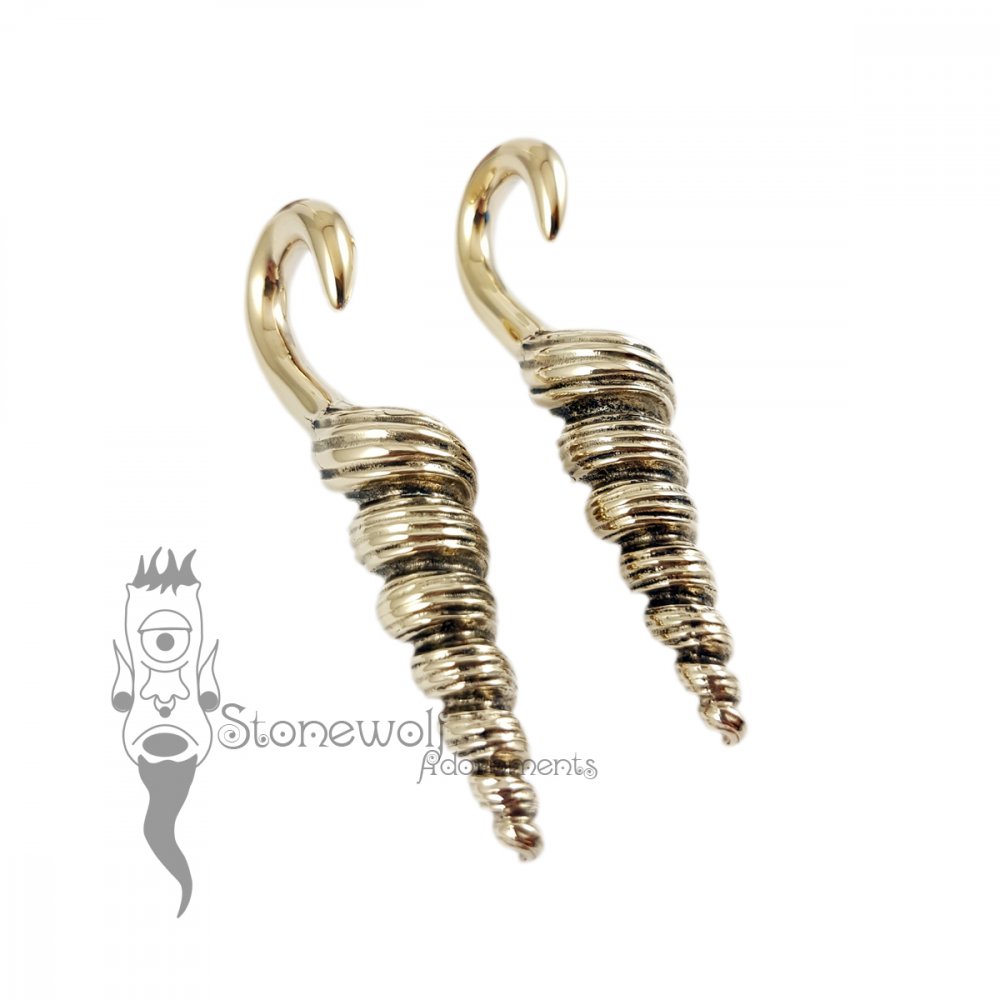 Pair of Bronze Seashell Ear Weights - Click Image to Close