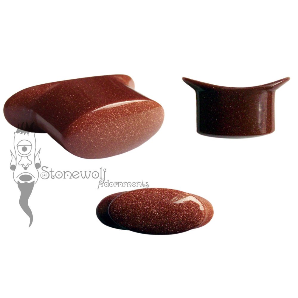 Brown Goldstone Glass Oval Labret Made to Order - Click Image to Close