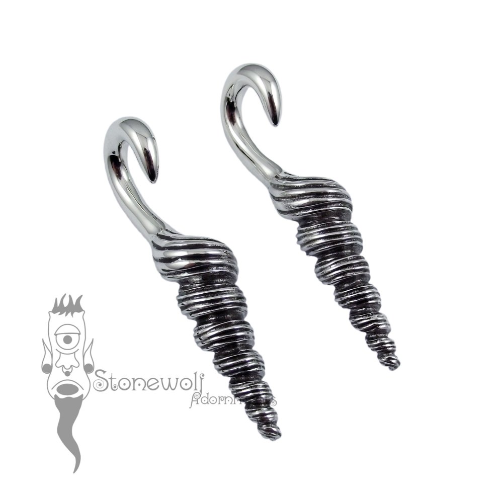 Pair of Silver Seashell Ear Weights - Click Image to Close