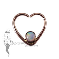 18K Rose Gold Heart Seam Ring with White Aurora Opal Stone