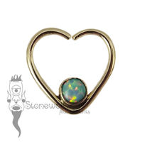 18K Yellow Gold Heart Seam Ring with Light Blue Opal Stone 18K Yellow Gold Heart Seam Ring with Light Blue Opal Stone