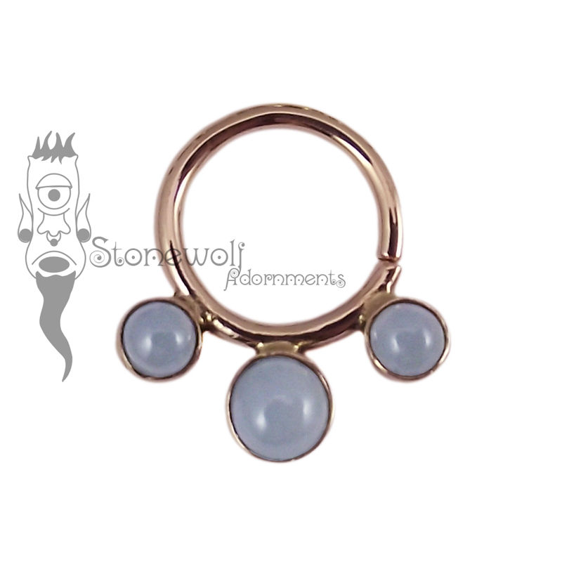 18K Rose Gold Seam Ring with Ice Blue Jadeite Stones - Click Image to Close