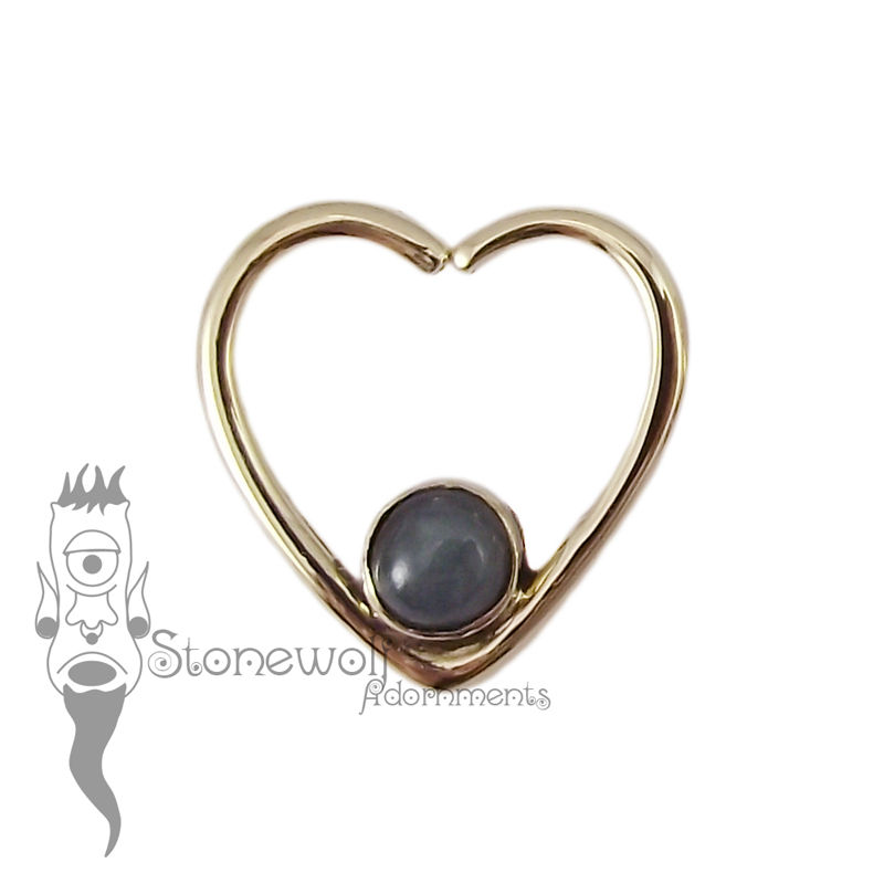 18K Yellow Gold Heart Seam Ring with Dark Blue Jadeite Stone - Click Image to Close