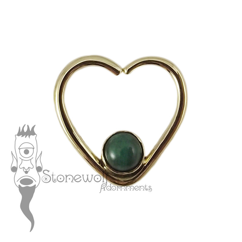 18K Yellow Gold Heart Seam Ring with Malachite Stone - Click Image to Close