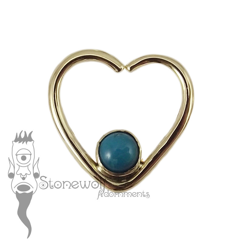 18K Yellow Gold Heart Seam Ring with Peruvian Chryscolla Stone - Click Image to Close