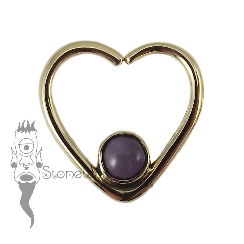 18K Yellow Gold Heart Seam Ring with Purple Jadeite Stone - Click Image to Close