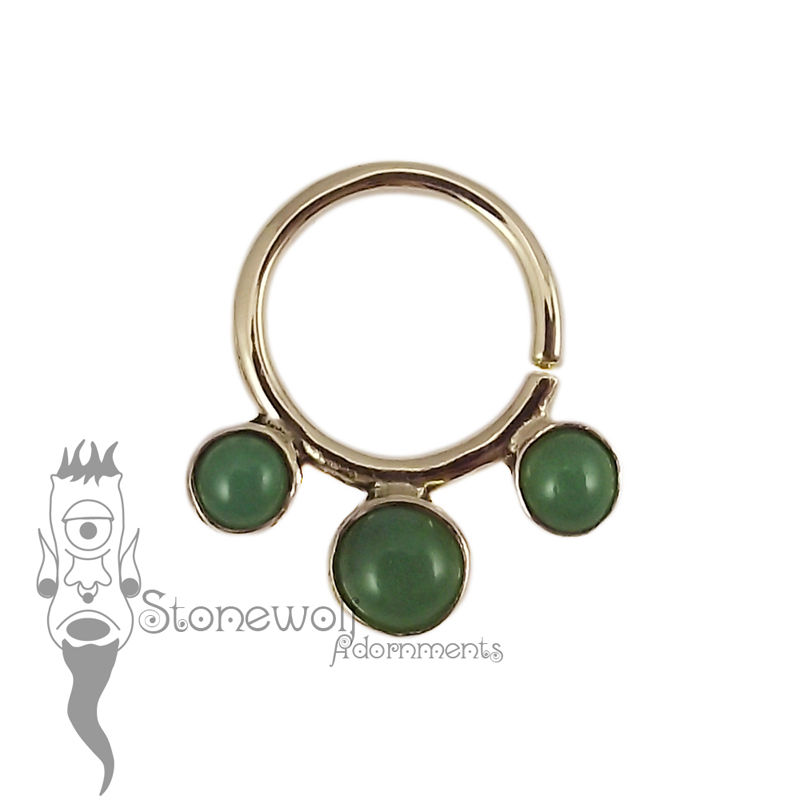 18K Yellow Gold Seam Ring with Chrysoprase Stones -Ready To Ship - Click Image to Close