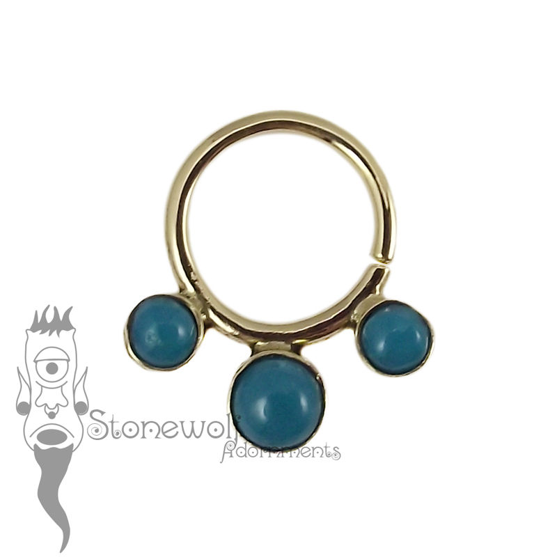 18K Yellow Gold Seam Ring with Peruvian Chryscolla - Click Image to Close