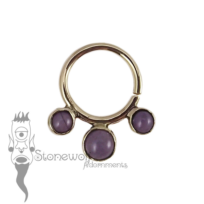 18K Yellow Gold Seam Ring with Purple Turkish Jadeite - Click Image to Close