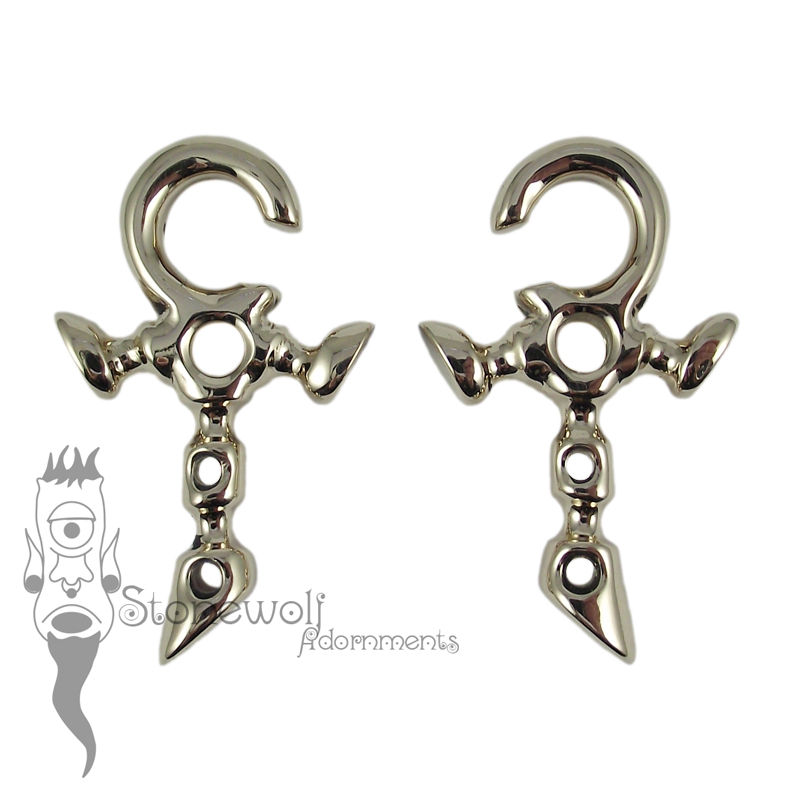 Pair of Bronze Small Ankh of Death Ear Weights- Ready to Ship - Click Image to Close