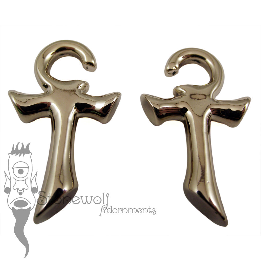 Pair of Bronze Small Ankh of Life Ear Weights - Click Image to Close