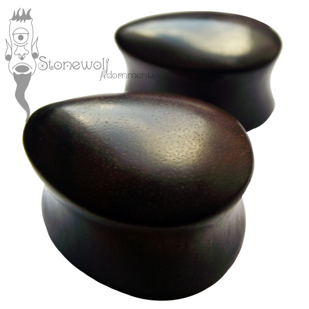 Pair of Black Ebony Teardrop Wood Plugs- Made to Order - Click Image to Close