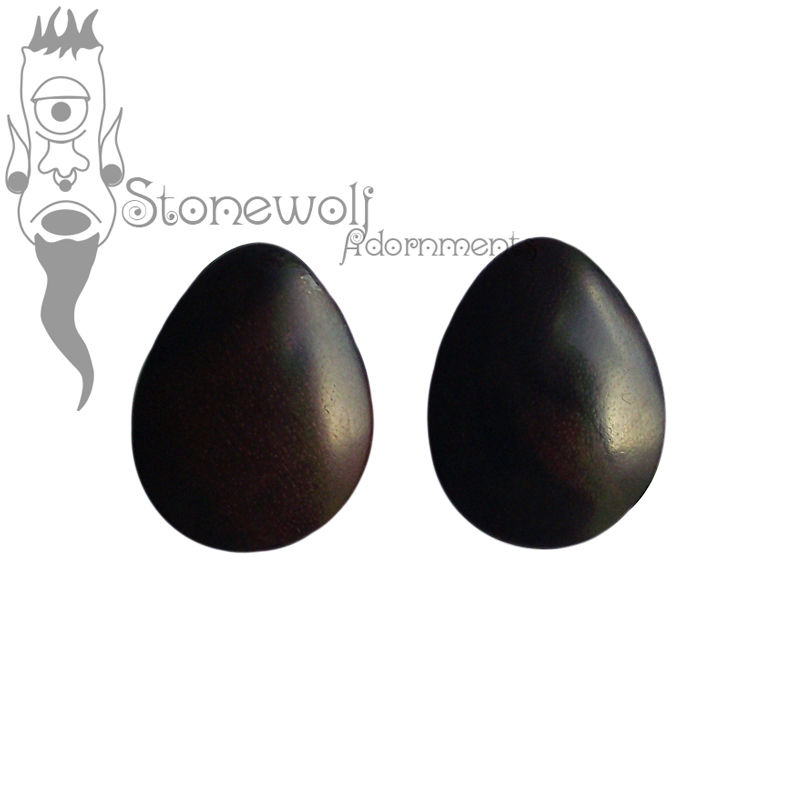 Pair of Black Ebony Teardrop Wood Plugs- Made to Order - Click Image to Close