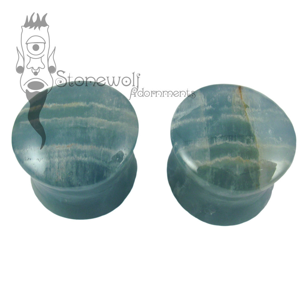Pair of Blue Onyx Stone Plugs Double Flared Made to Order - Click Image to Close
