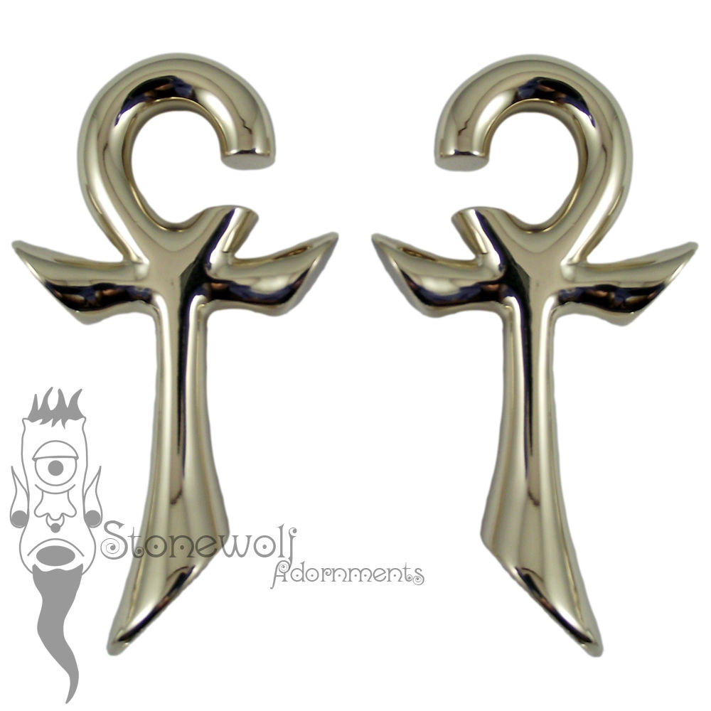 Pair of Bronze Large Ankh Of Life Ear Weights - Click Image to Close