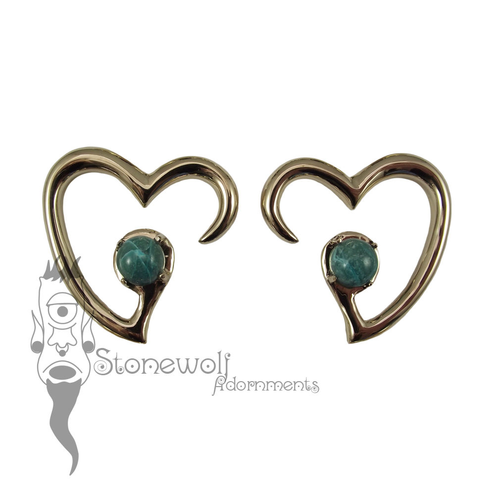 Pair of Bronze Jewel of my Heart Weights - Chrysocolla - Click Image to Close