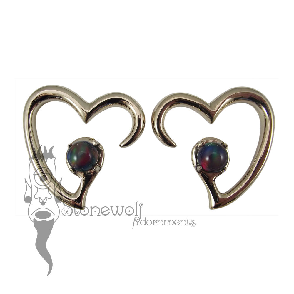 Pair of Bronze Jewel of my Heart Weights - Dark Aurora Opal - Click Image to Close