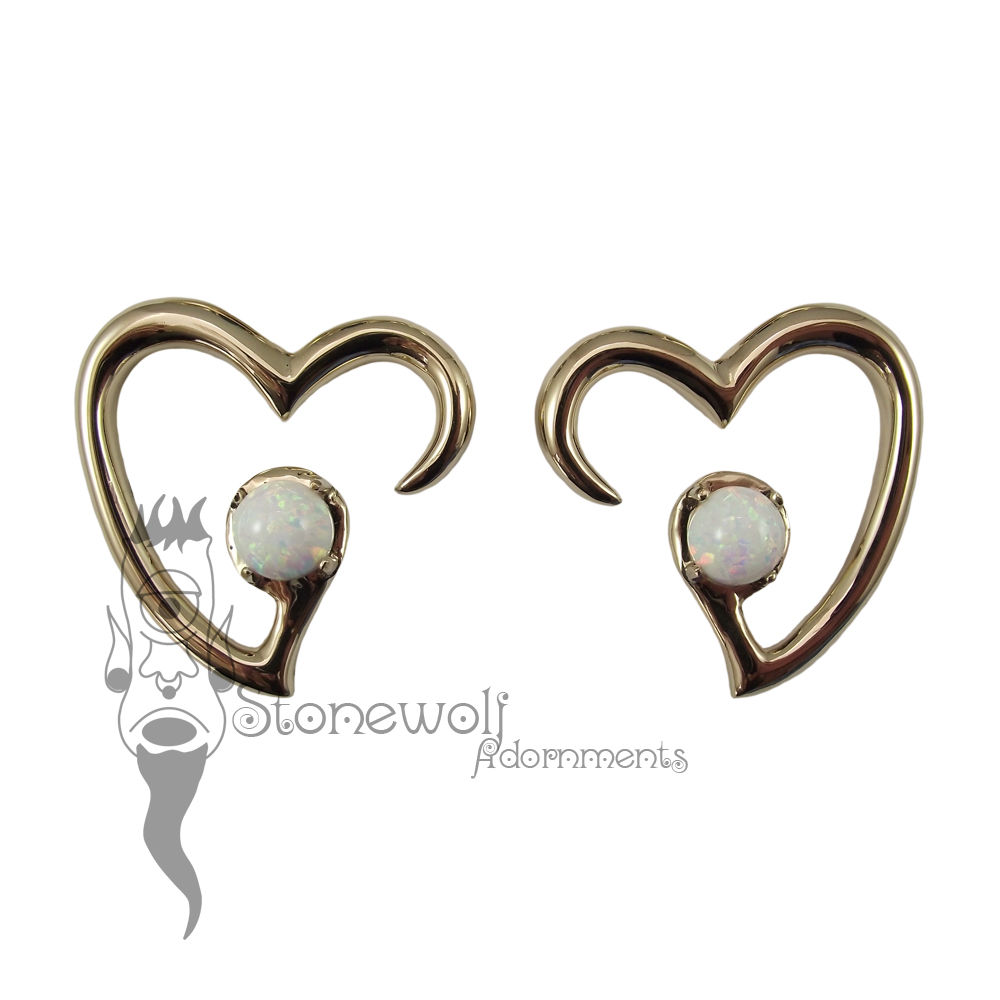 Pair of Bronze Jewel of my Heart Weights - White Synthetic Opal - Click Image to Close