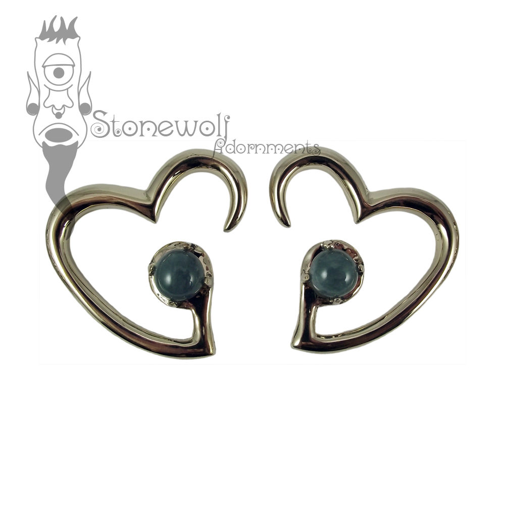 Pair of Bronze Jewel of my Heart Weights- Dark Blue Jadeite - Click Image to Close