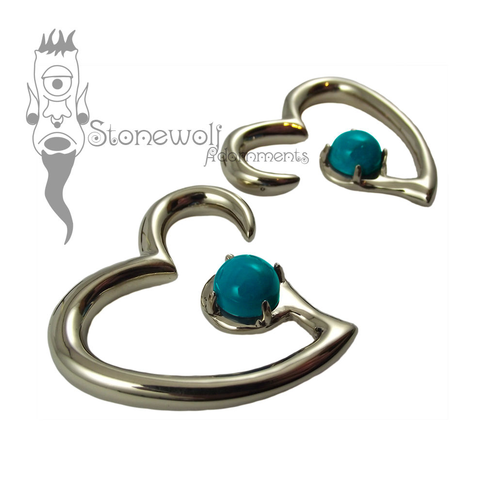 Pair of Bronze Jewel of my Heart Weights - Peruvian Chrysocolla - Click Image to Close