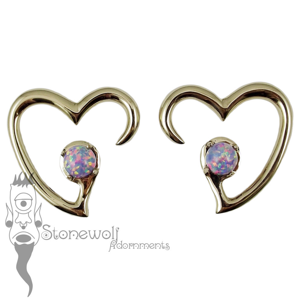 Pair of Bronze Jewel of my Heart Weights - Purple Synthetic Opal - Click Image to Close