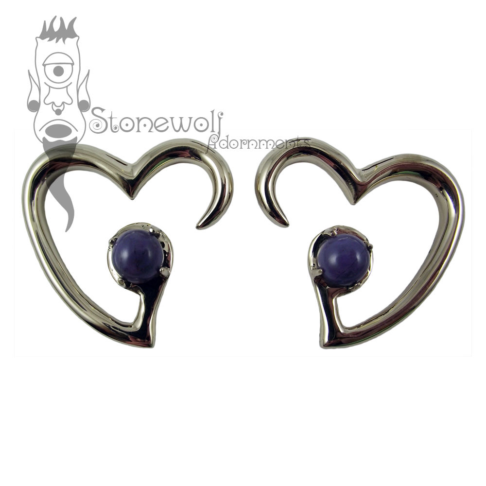 Pair of Silver Jewel of my Heart Ear Weights - Made to Order - Click Image to Close