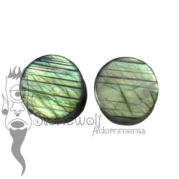 Labradorite 12mm Double Flared Plugs - Ready To Ship - Click Image to Close