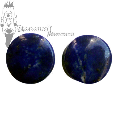 Pair of Lapis Lazuli Stone Plugs Double Flared Made to Order - Click Image to Close