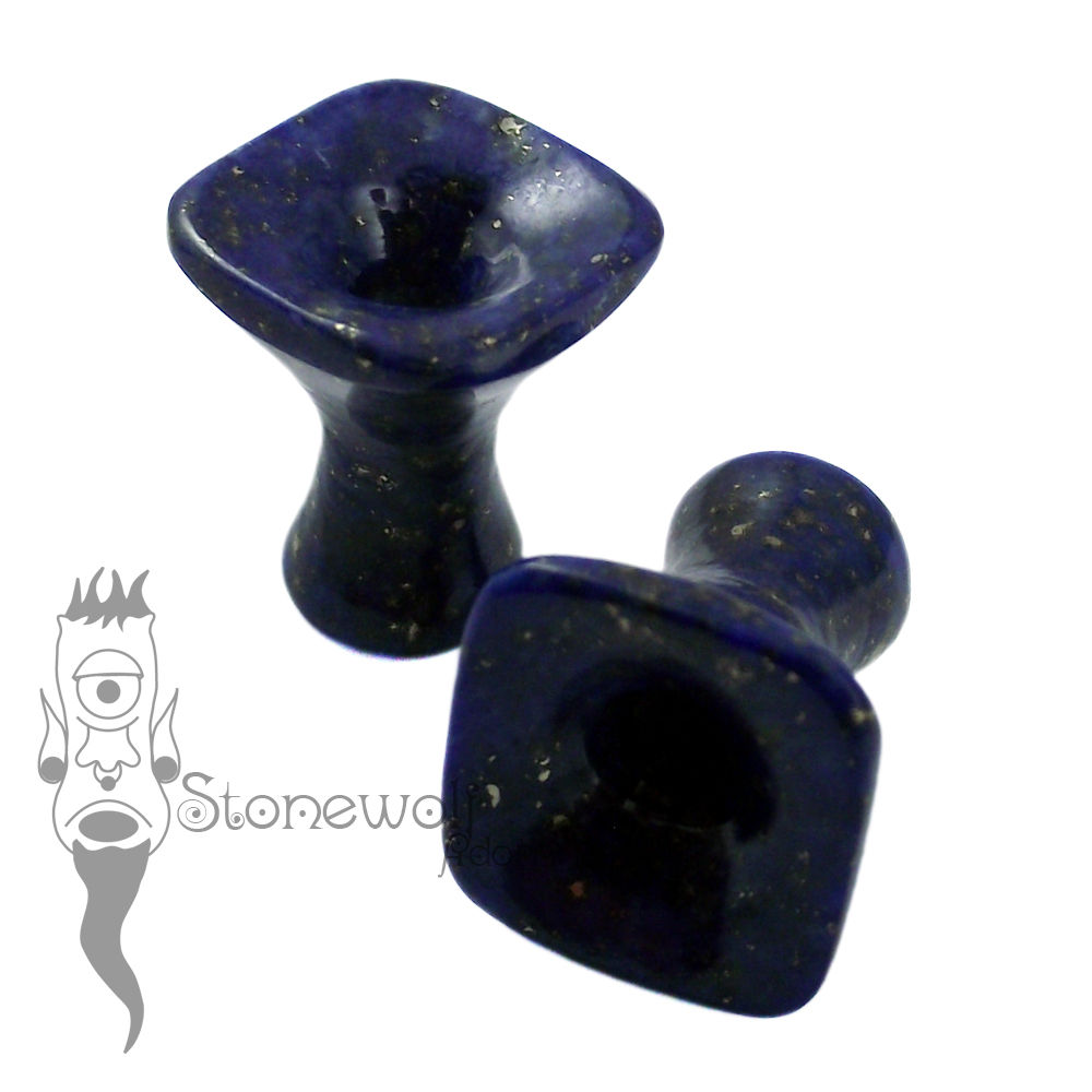 Pair of Square Lapis Stone Trumpet Flared Eyelets Made to Order - Click Image to Close