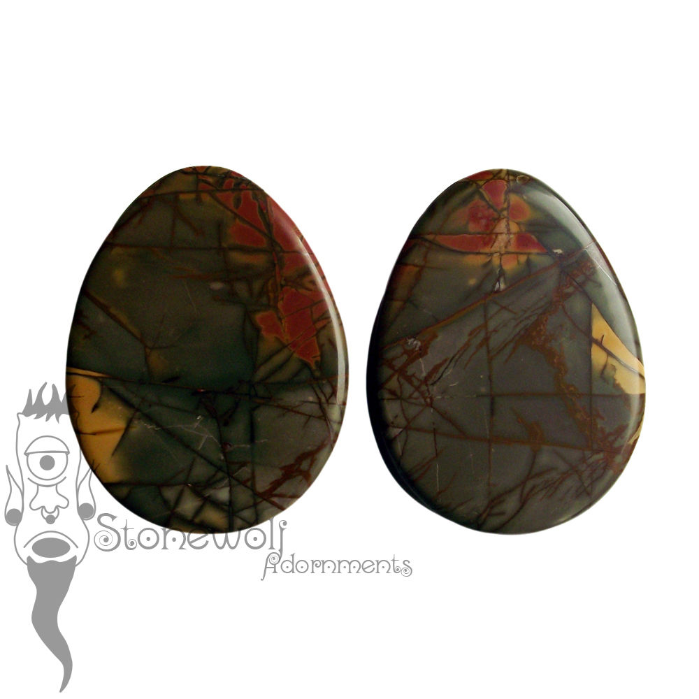 Pair of Picasso Jasper Stone Teardrop Plugs- Made to Order - Click Image to Close