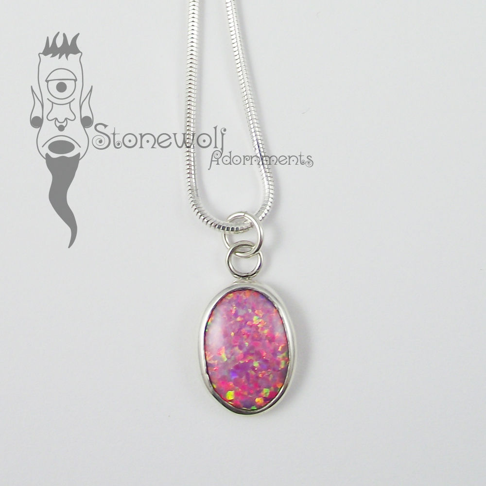 Pink Opal With Sterling Silver Pendant - Ready To Ship - Click Image to Close