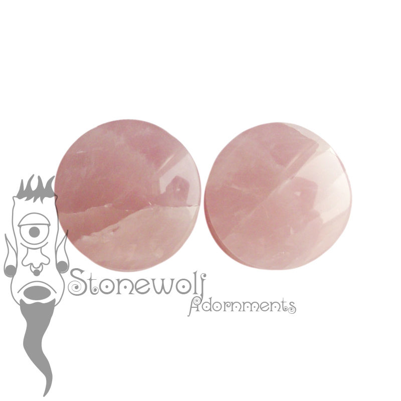 Pair of Rose Quartz Stone Plugs Double Flared Made to Order - Click Image to Close
