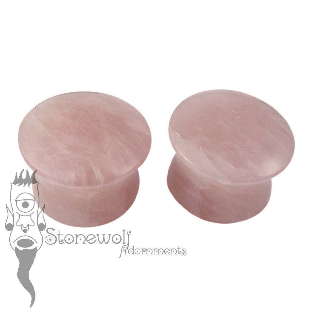 Rose Quartz 18mm Trumpet Flared Plugs - Ready To Ship - Click Image to Close