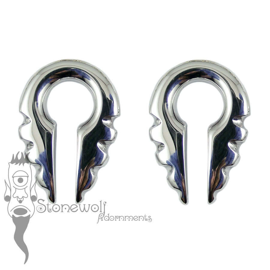Pair of Silver Notched Keyhole Ear Weights - Click Image to Close