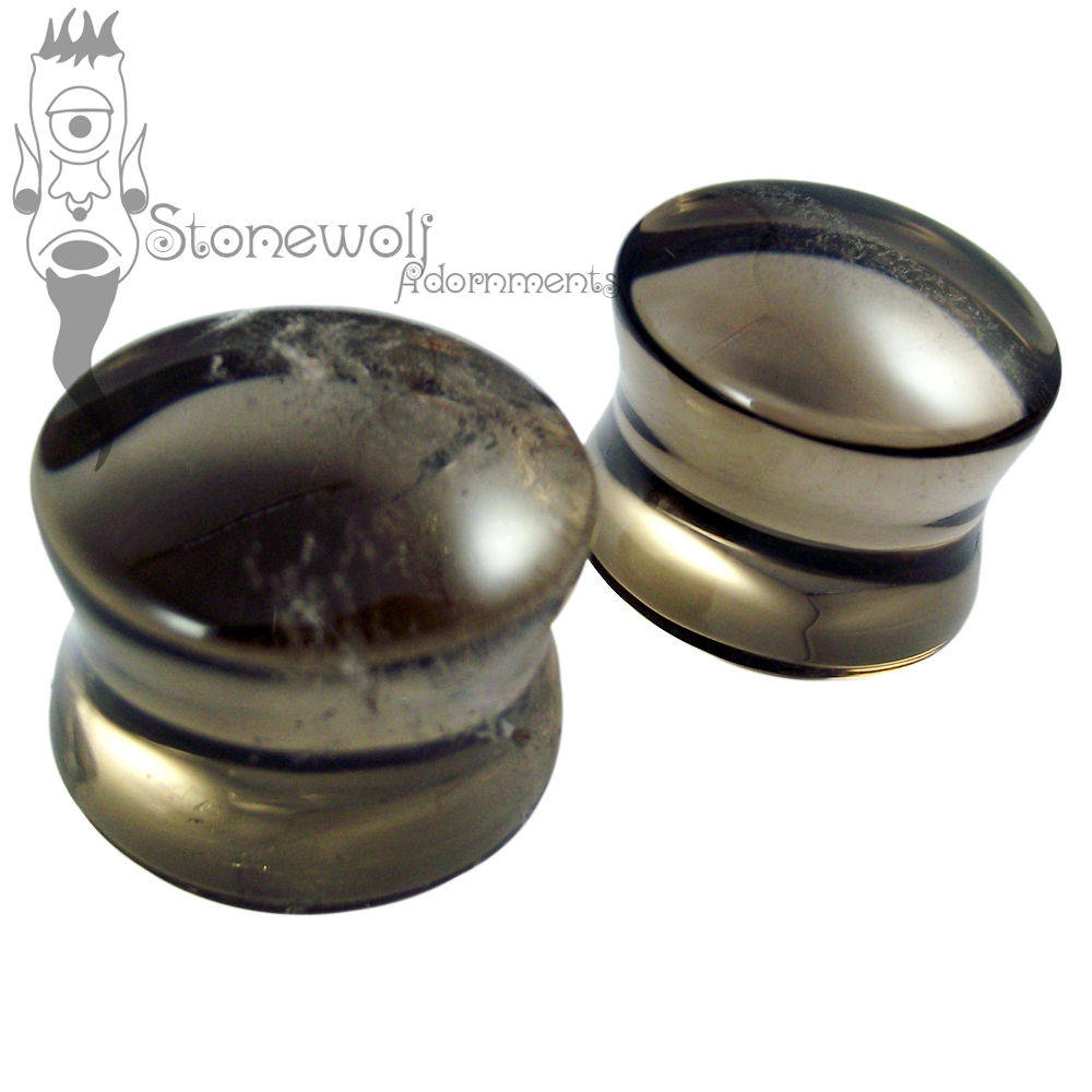 Pair of Smokey Quartz Stone Plugs Double Flared Made to Order - Click Image to Close