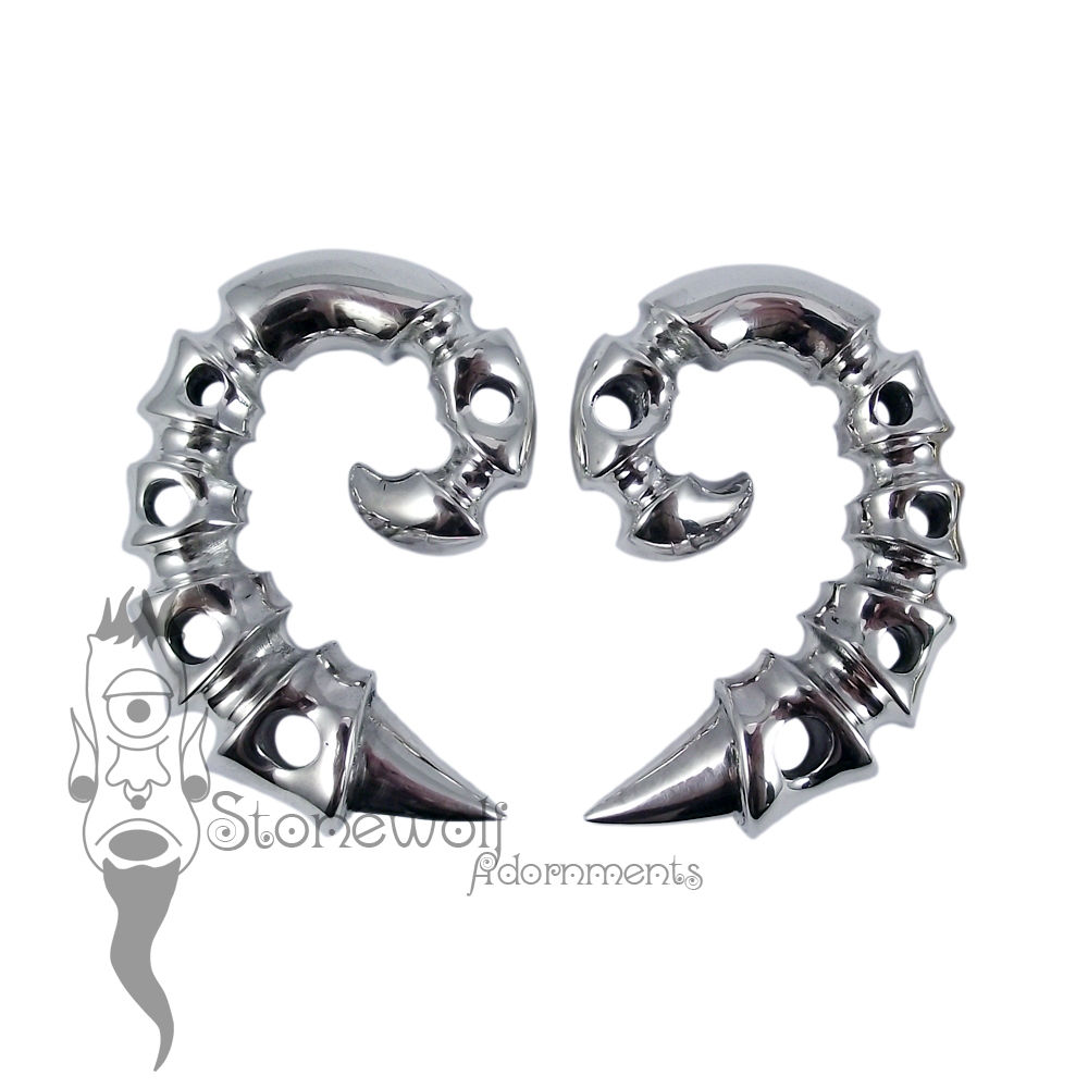 Pair of Silver Spinal Ear Weights - Click Image to Close