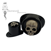 Delrin Lip Plug with Hand Painted Skull Inlay Curved T-back