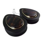 Pair of Wood Teardrop Plugs with Stone Inlay