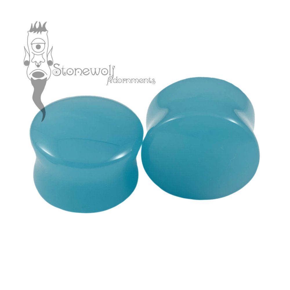 Pair of 21.5mm Spearmint Blue Frosted Glass Plugs- Ready To Ship