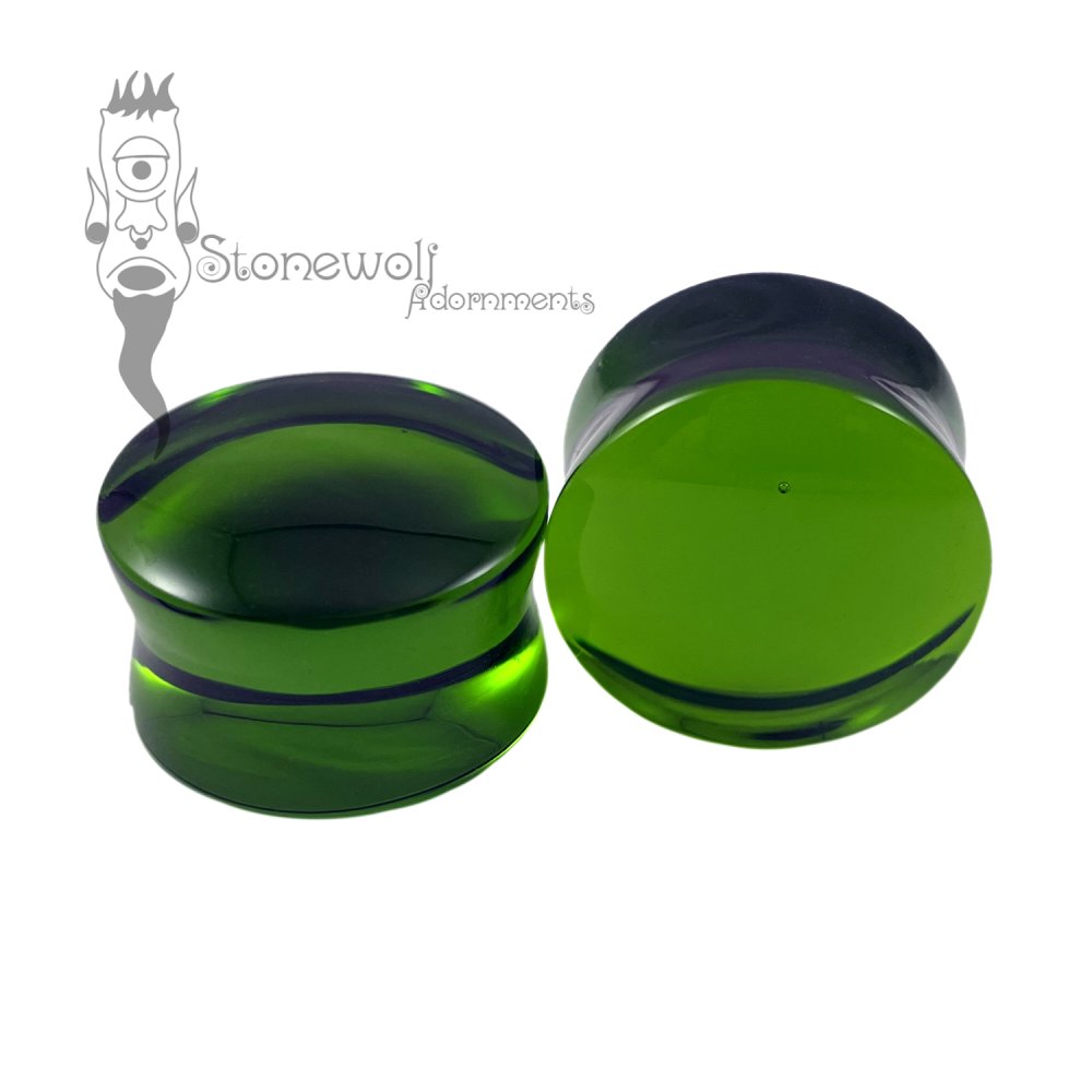 Pair of 22.5mm Green Transparent Glass Plugs - Ready To Ship