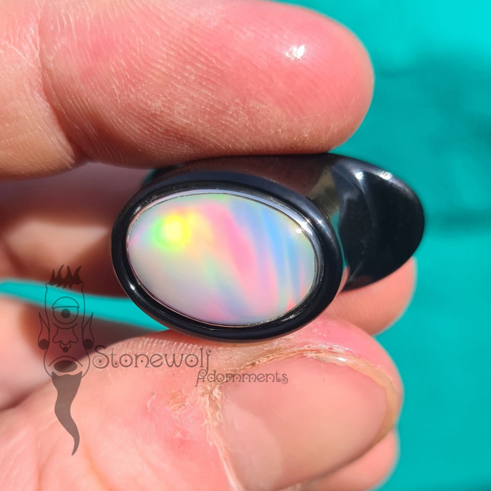 Delrin Oval Labret with Aurora Opal Inlay- Made to Order - Click Image to Close