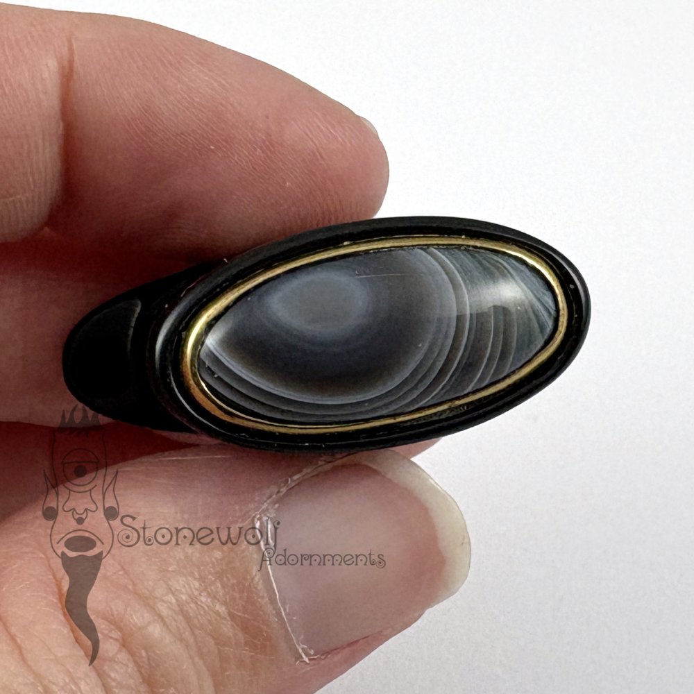 Delrin 21mm Oval Labret with Banded Agate Inlay - Ready To Ship
