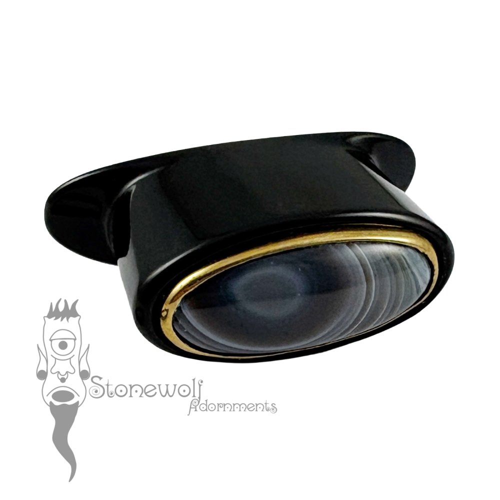 Delrin 21mm Oval Labret with Banded Agate Inlay - Ready To Ship