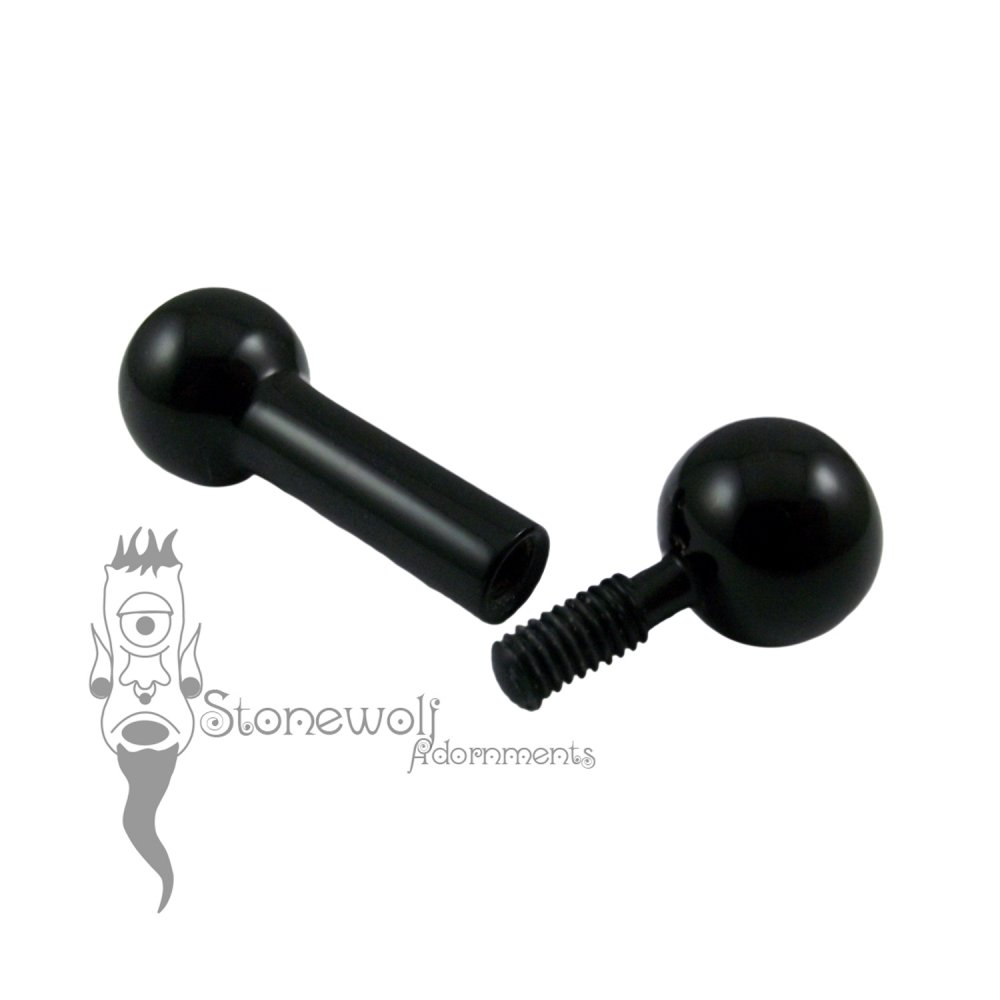 Delrin Threaded Barbell with Rounded Balls for Stretched Tongues - Click Image to Close