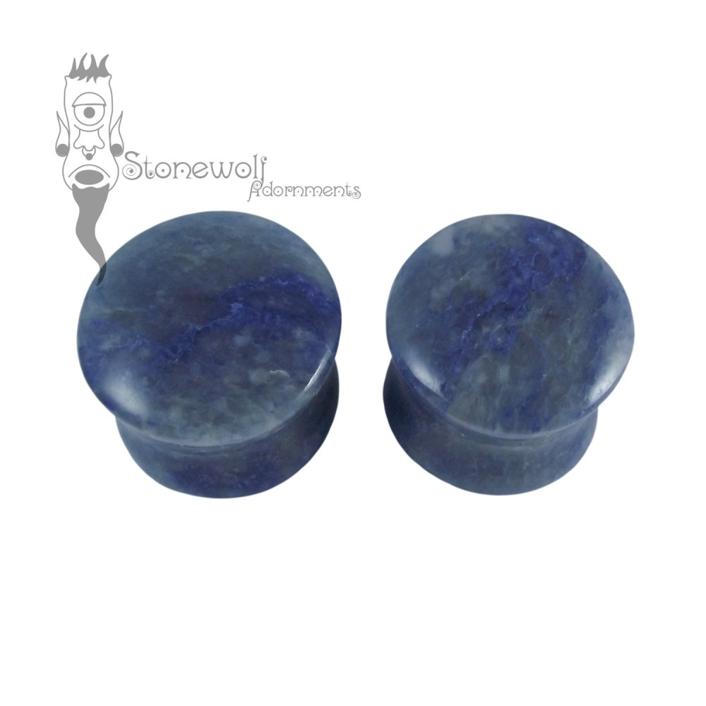 Pair of Blue Aventurine Stone Plugs Double Flared Made to Order