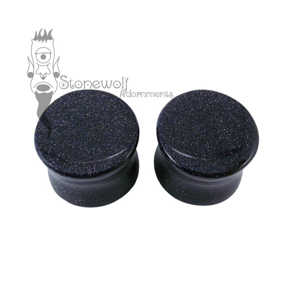 Pair of Blue Goldstone Plugs Double Flared Made to Order - Click Image to Close