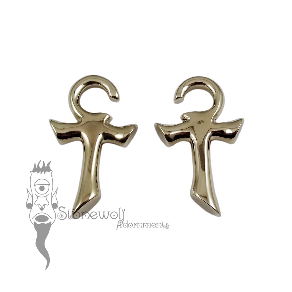 Pair of Bronze Small Ankh of Life Ear Weights - Click Image to Close