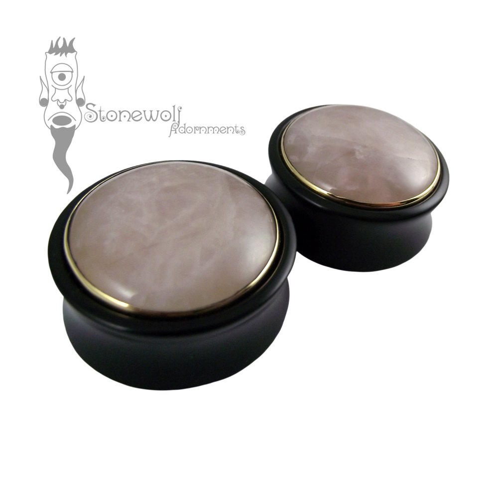 Pair Delrin Double Flared Plugs with Stone Inlay - Made to Order - Click Image to Close