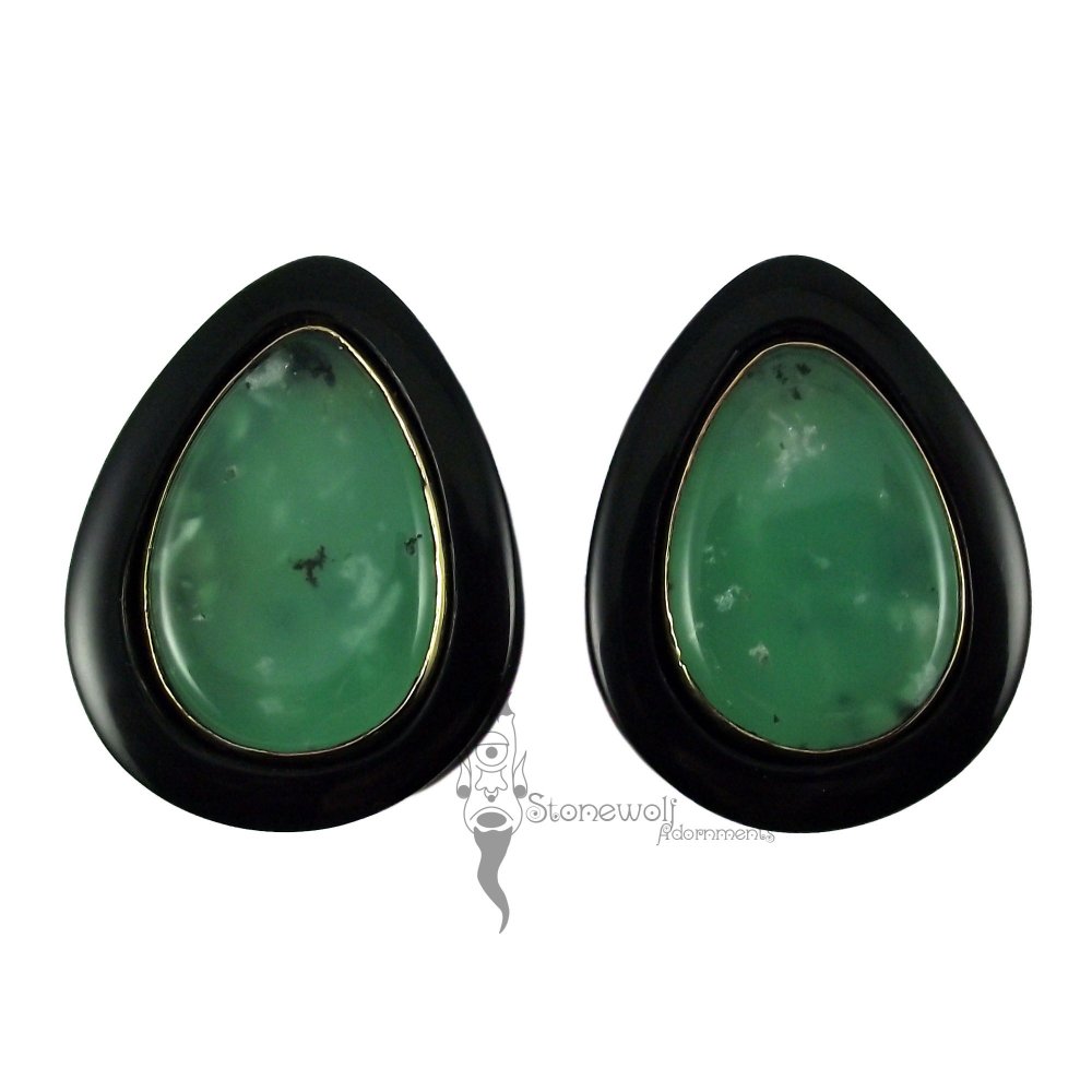 Pair Delrin Double Flared Teardrop Plugs with Stone Inlay