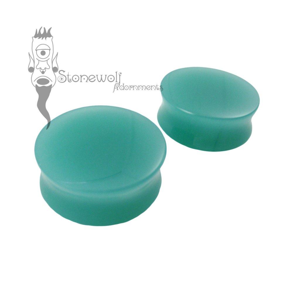 Pair of Frosted Glass Plugs with Choice of Colour- Made to Order - Click Image to Close